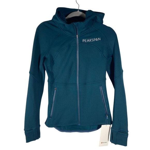 Lululemon Fleece Flurry Jacket Size 6 Teal Blue Water-Repellent Hooded running - Picture 1 of 9